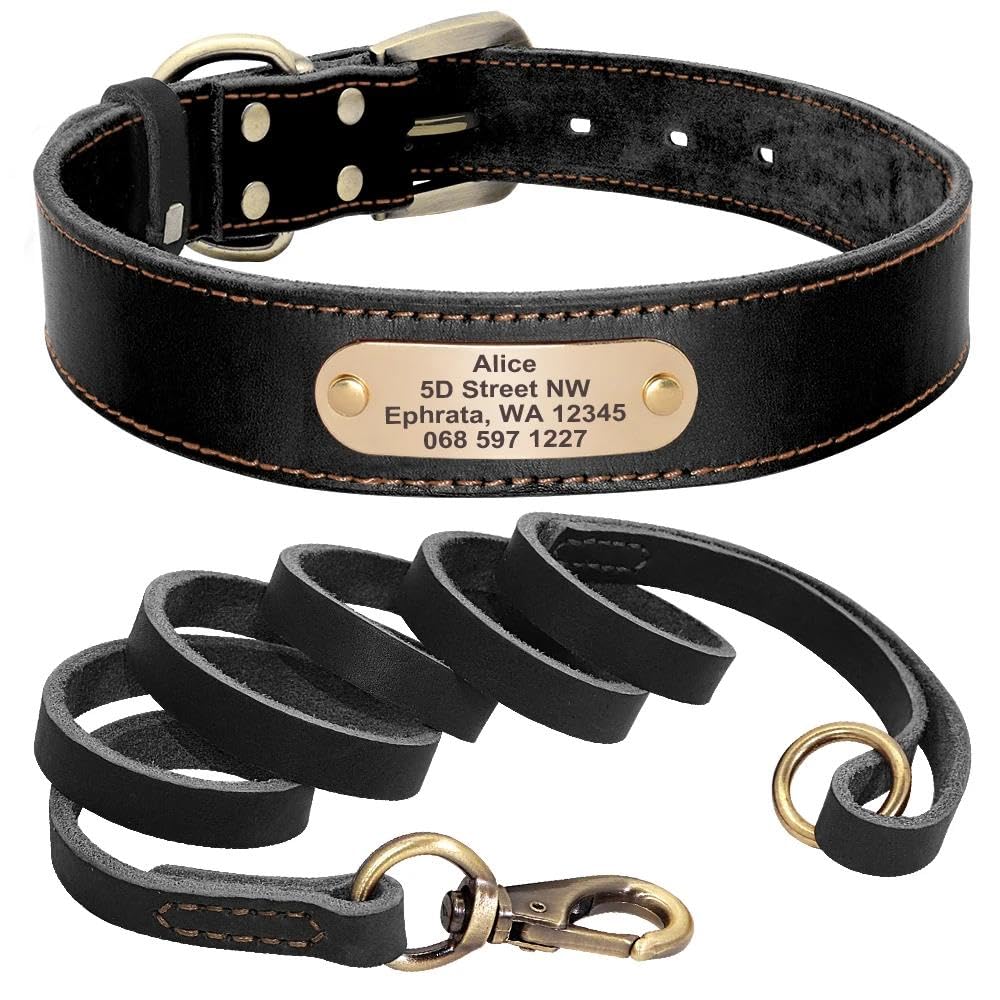 Juego De Collar Y Correa para Mascotas De Cuero Genuino Grabado Personalizado Juego De Collar Y Correa para Perros Personalizados Correa De Entrenamiento para Caminar para Perros para Pitbull Chi