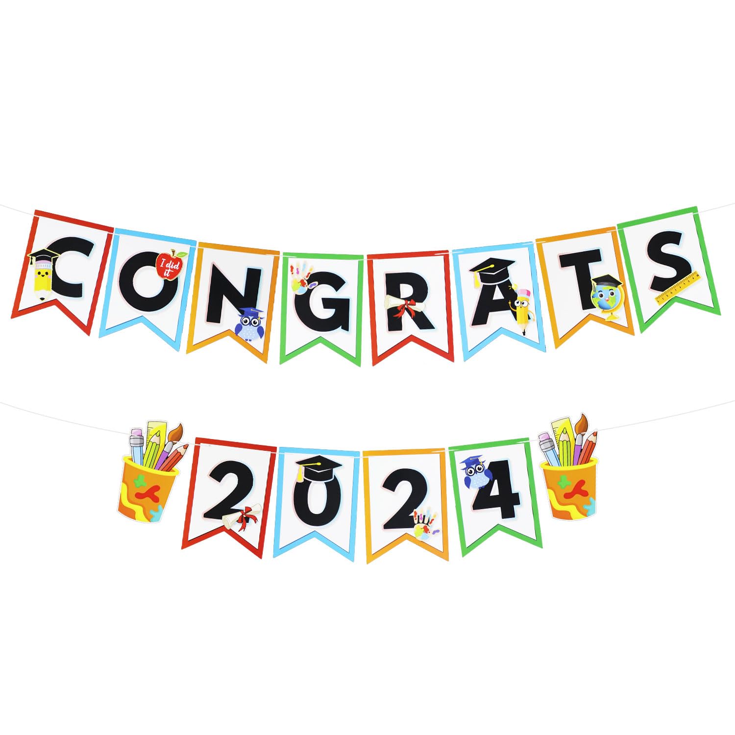 CHEERYMAGIC Graduation Banner 2024, Colorful Happy Graduation Bunting Banner Class of 2024 Banner Graduation Decorations 2024 for Kindergarten Prek Congrats Grad Party Decor Supplies A4DCBYLQ