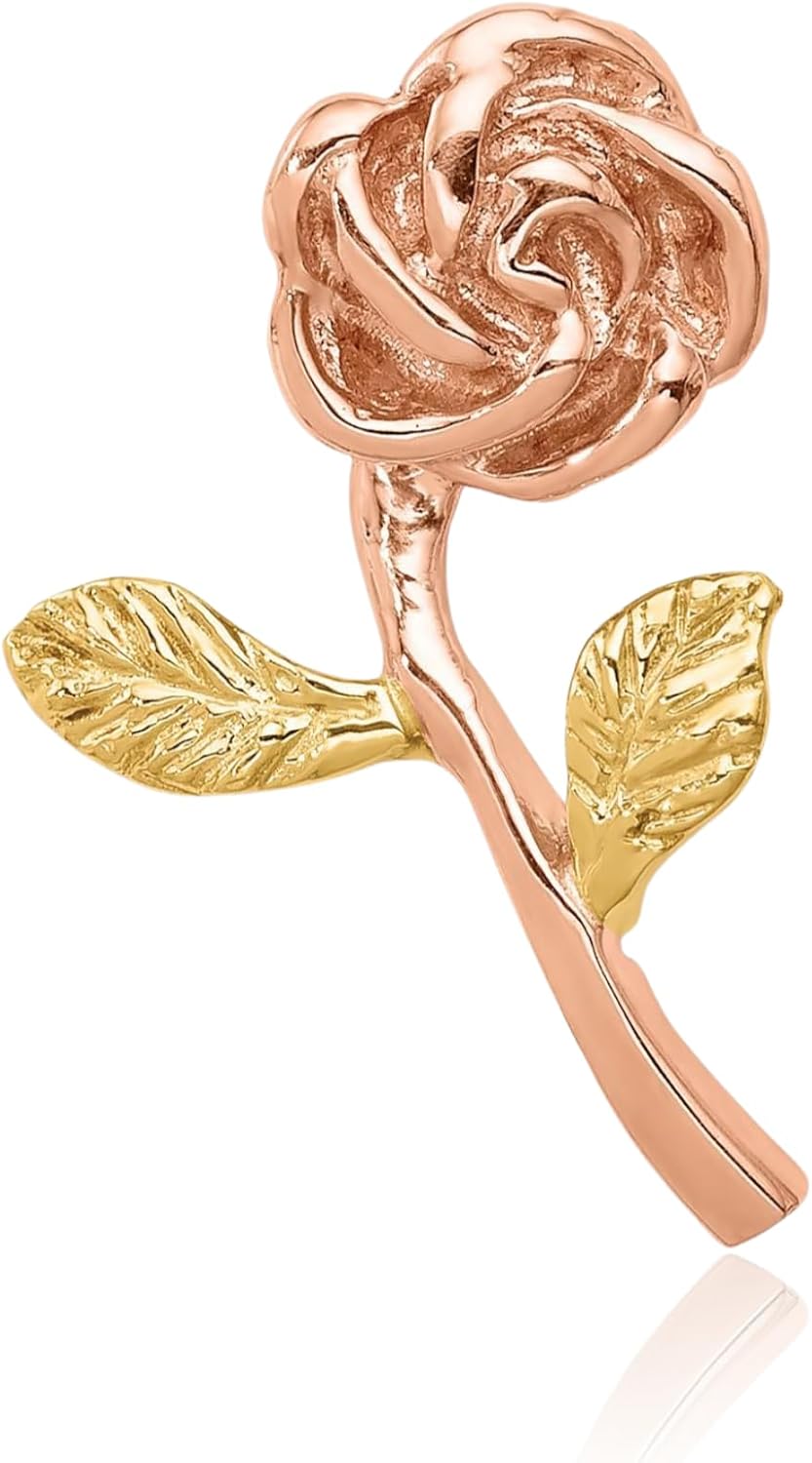 IceCarats 14K Solid Two Tone Gold Medium Rose Flower Pendant Necklace 20mm 3/4 inch Polished, Textured For Her