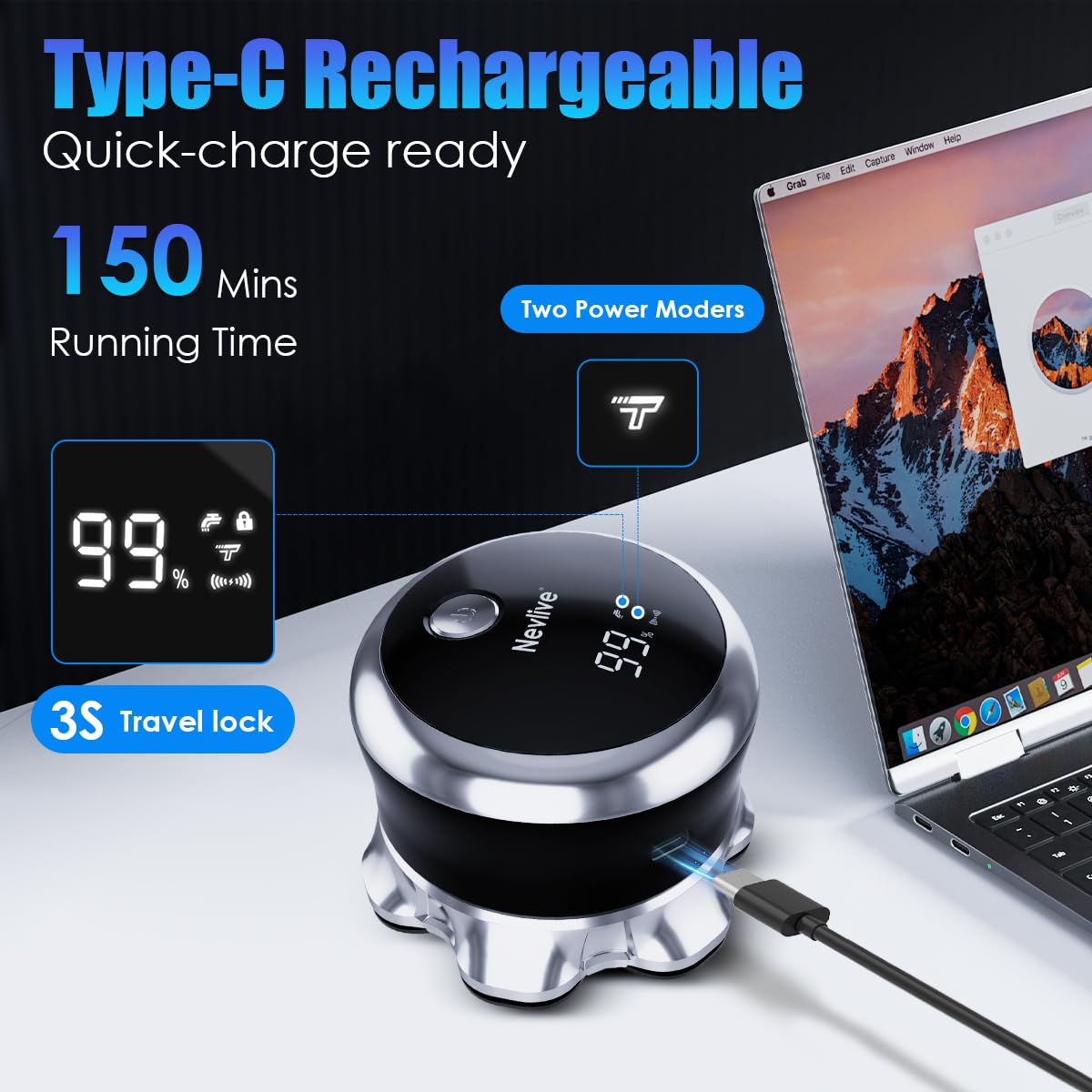 Afeitadora de cabeza calva para hombre, maquinilla de afeitar eléctrica giratoria 7D con cabeza magnética desmontable, afeitado de cierre suave, pantalla LED, IPX7 impermeable, carga rápida USB-C