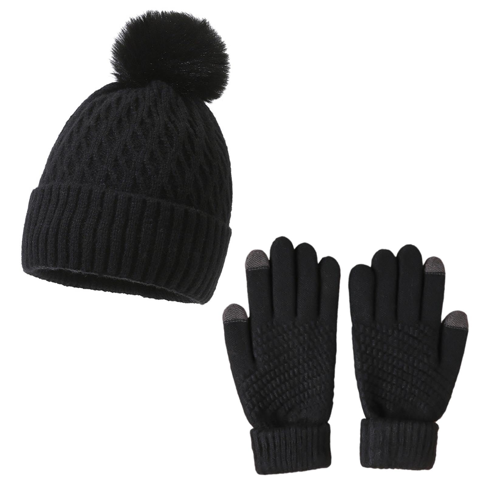 CQQNIU 1 Knitted Hat And 1 Pair Of Warm Gloves, Fleece Hat In Winter, Outdoor Windproof Hat, Soft Elastic Hat