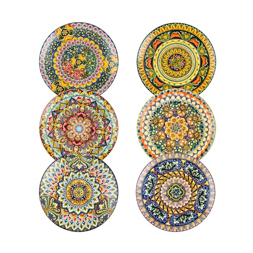 Henten Home Ceramic Dessert Plates Set of 6, 8.5 Inch Porcelain Salad Plate, Colorful Bohemian Style Serving Dishes for Cake, Snack, Appetizer, Decorations, Dishwasher & Microwave Safe Henten Home Ceramic Dessert Plates Set of 6, 8.5 Inch Porcelain Salad Plate, Colorful Bohemian Style Serving Dishes for Cake, Snack, Appetizer, Decorations, Dishwasher & Microwave Safe