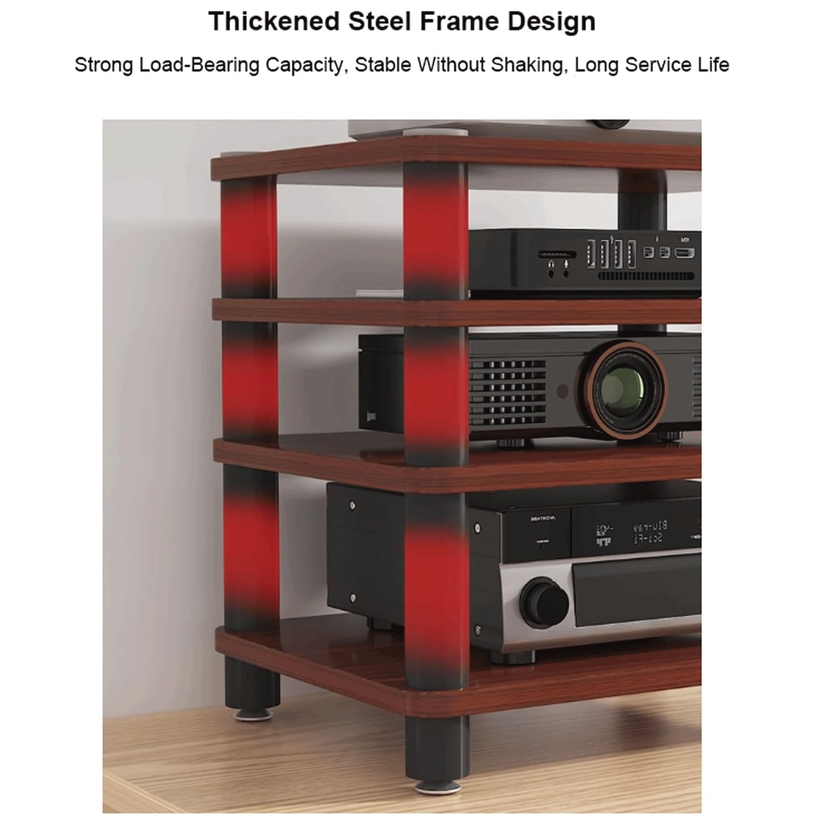 Solidny 2/3/4-poziomowy stojak audio na sprzęt stereo, drewniana szafka AV, otwarta konstrukcja, półka na audio-wideo, czarny (50 x 40 x 47 cm)
