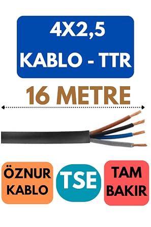 Öznur 4x2,5 TTR Enerji Kablosu, 16 Metre, Siyah