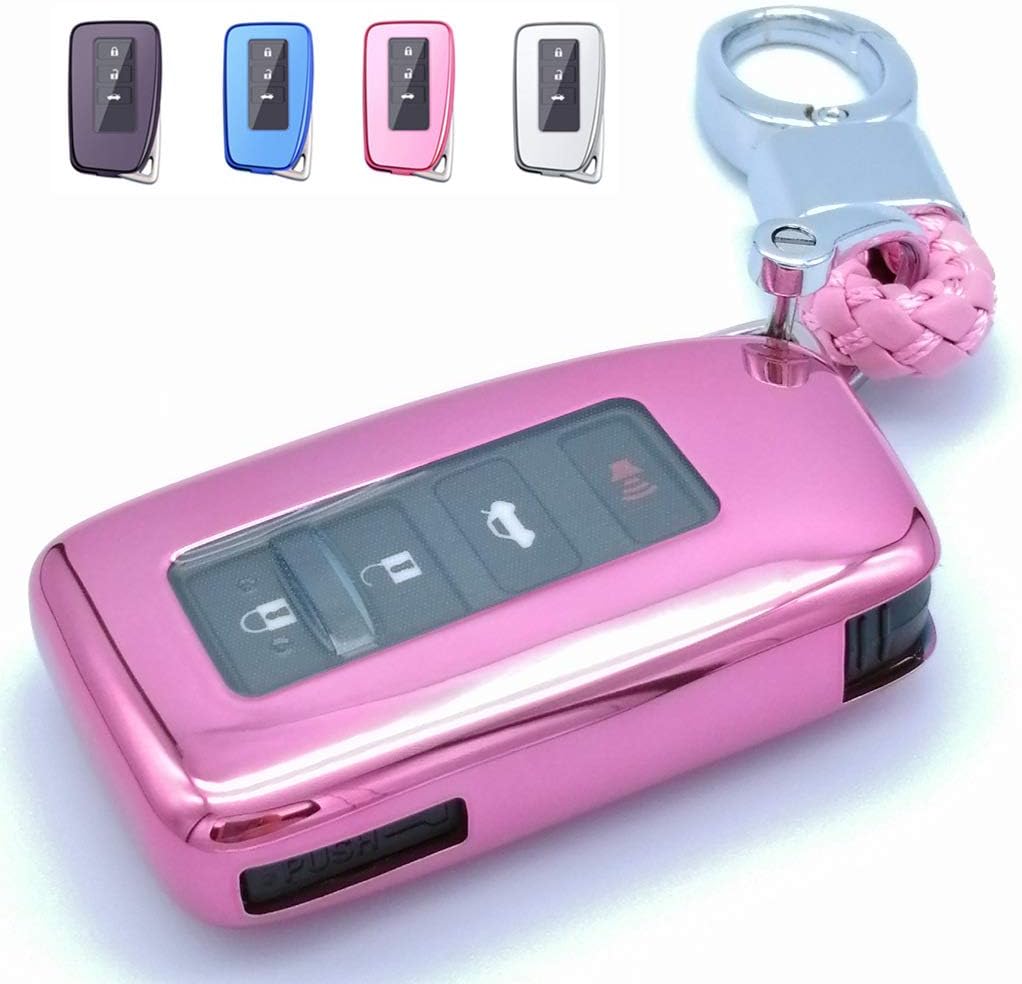 Cajek Key Fob Cover TPU Skin Case Protector with Keychain for 2013-Up Lexus RX RC ES IS GS NX GX LX LS UX LC 3/4 Buttons Smart Keyless Entry Remote Control (Pink)