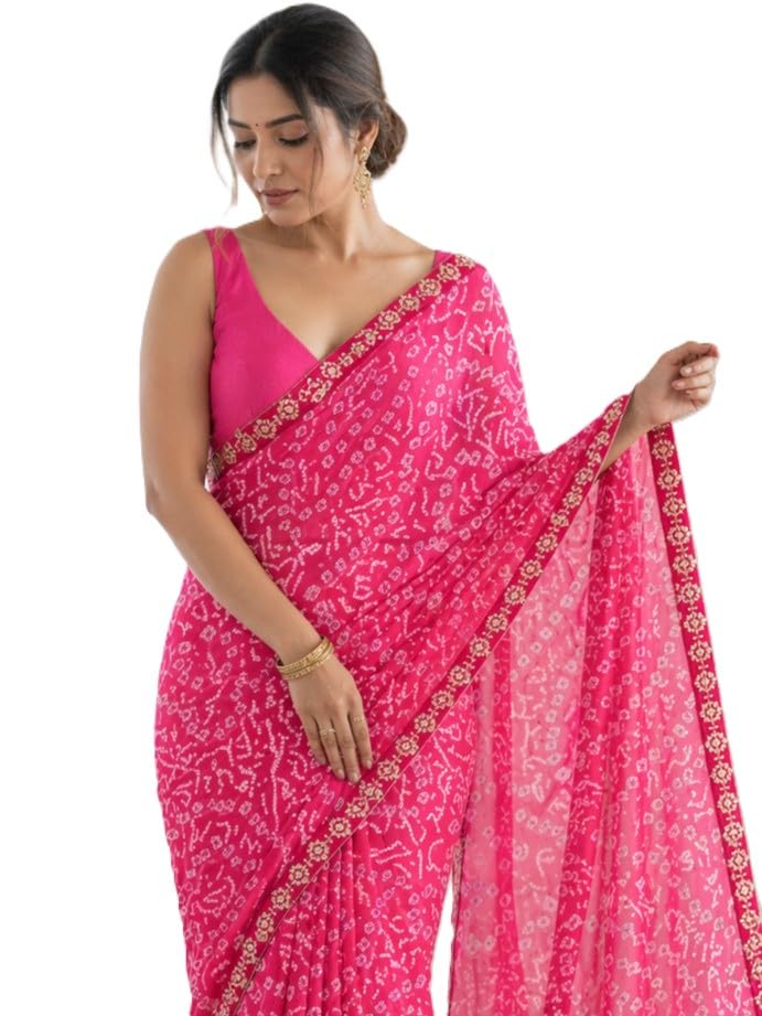 ekasya Women’s Georgette Embroidery Work Saree with Matching Mono Banglory Blouse (E5686)-picture-19
