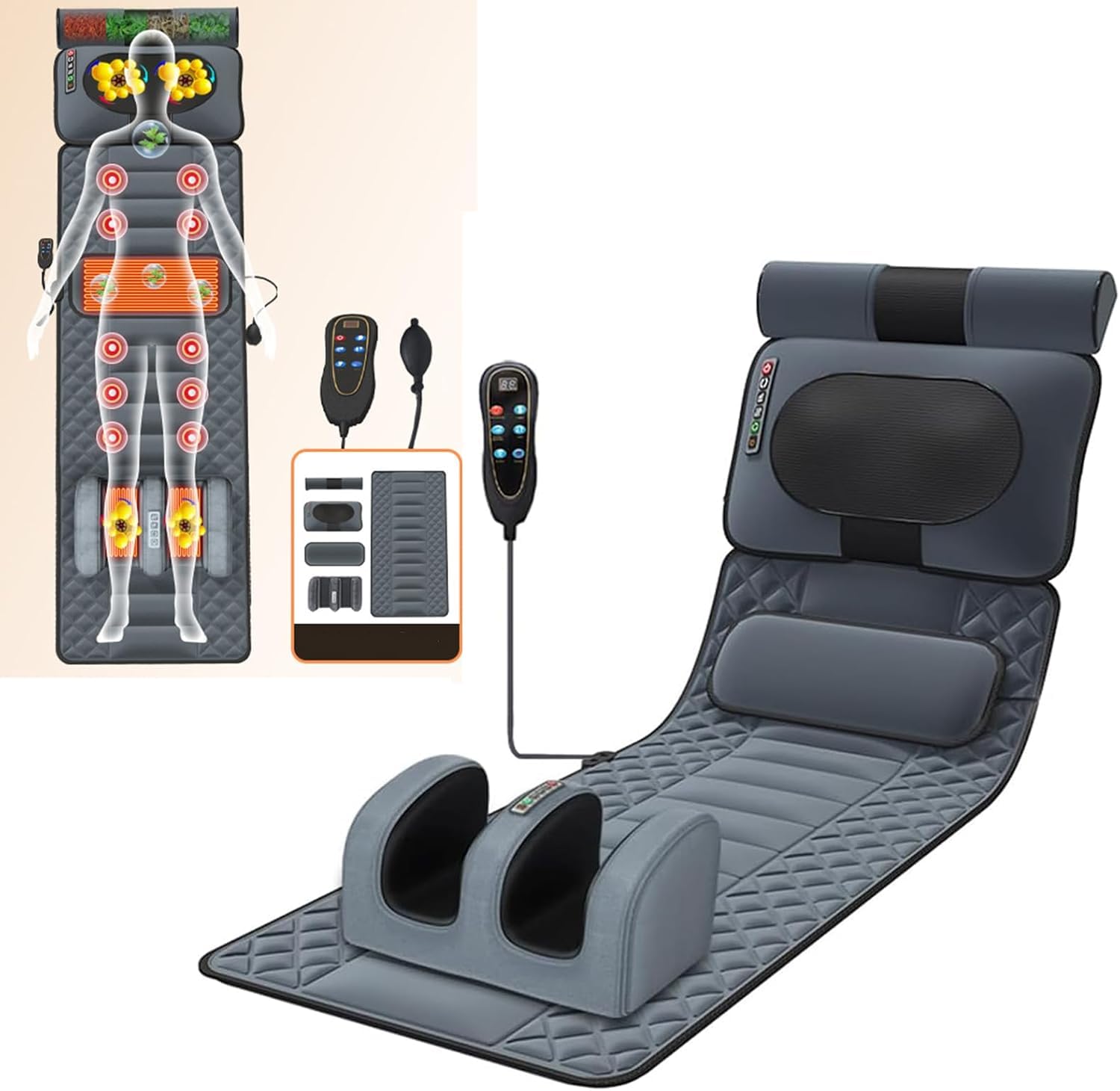 Matelas de massage chauffant complet avec 20 têtes de pétrissage pour cou