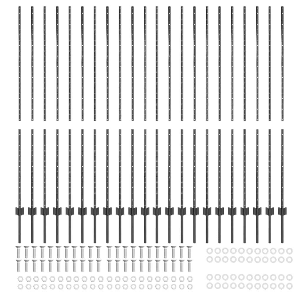 Postes de valla para hormigón, 22 unidades, color gris, 200 cm | Acero robusto, resistente a la intemperie, fácil montaje en dos, diseño moderno