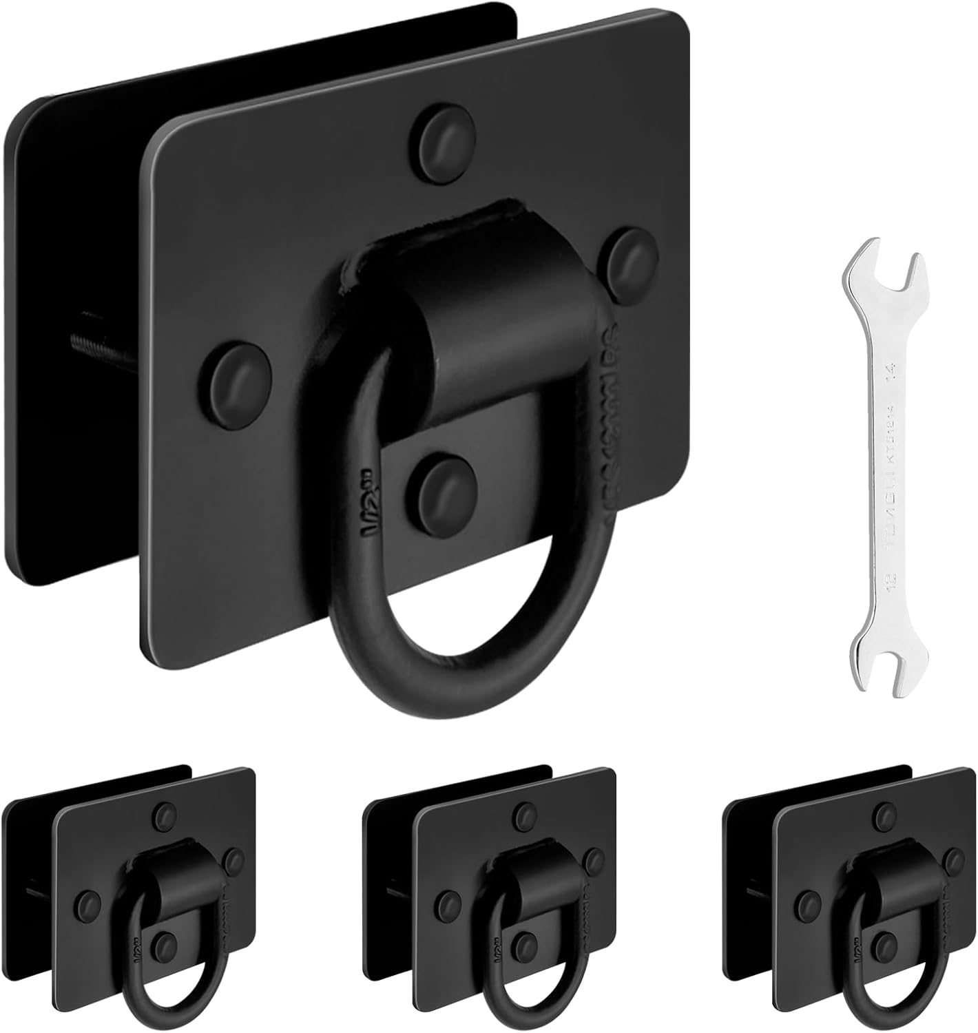 4Pack 1/2" D Rings for Trailers Heavy Duty, Trailer Tie Down Anchor, Trailer Tie Down Rings, Forged Steel Bolt-on D Ring Breaking Load 12000 lbs Black