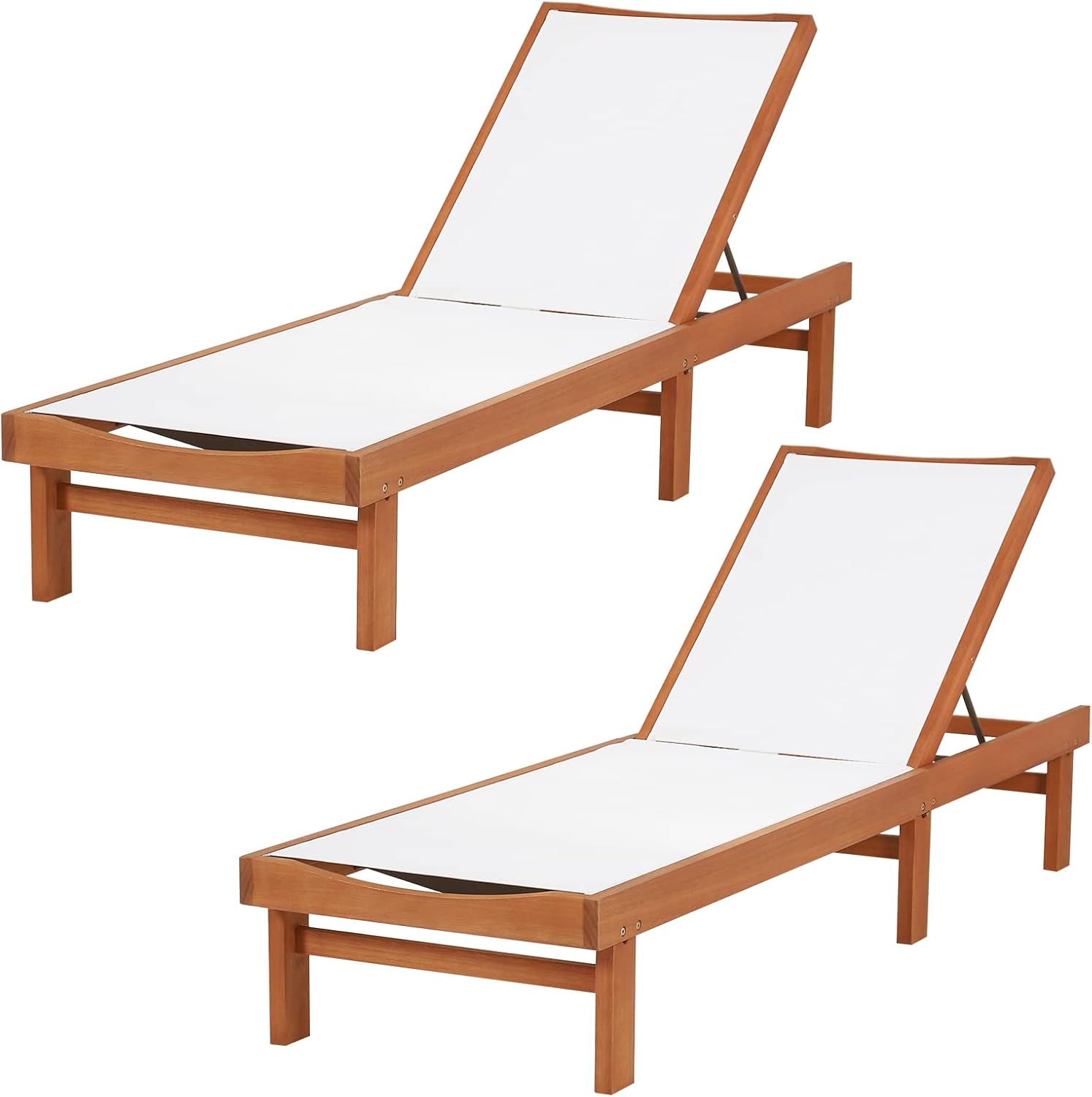 HAPPYGRILL 2 Pieces Outdoor Wooden Lounge Chair, 5-Position Patio Recliner Chaise Lounge Tanning Chair for Backyard Poolside