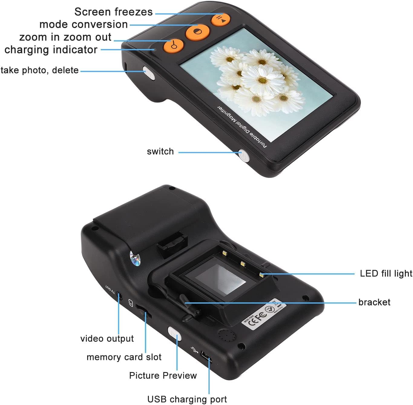 Digitale Videolupe, Hand-Digital-Videolupe Mit 3,5-Zoll-LCD, 2- Bis 25-fachem Zoom Für Verbesserte Lese- Und Sehhilfen Für Sehbehinderte, für Handwerk, Senioren Lesen Inspektion