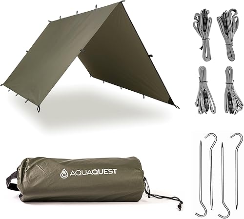 Miniatura 13 de AquaQuest Lona Safari – Ligera impermeable (0.197 in) con costuras selladas Ripstop para mochileros, senderismo y camping en hamacas Olive