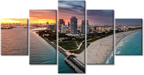 Rebotipy 5 Panel Canvas Prints Sunset in Miami South Beach W