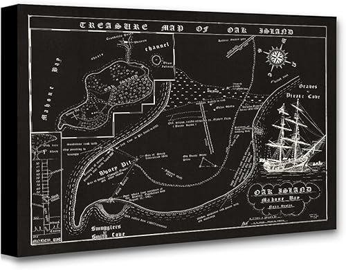1974 Fred Nolan Map Of Oak Island Treasure, Nova Scotia, Canada - 16" x 20" Stretched Canvas-Ready to Hang-Historic and Antique Map Interior Design