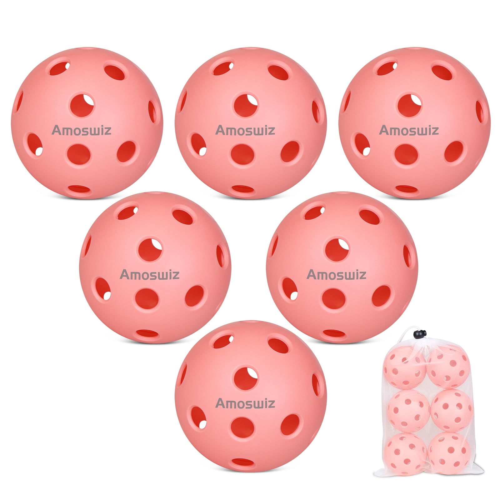 Amoswiz Indoor Pickleball Balls, 6 Pack of 26 Holes Pickleballs, USAPA Approved Indoor Pickleballs Set, High Visibility Durable Pickle Balls for