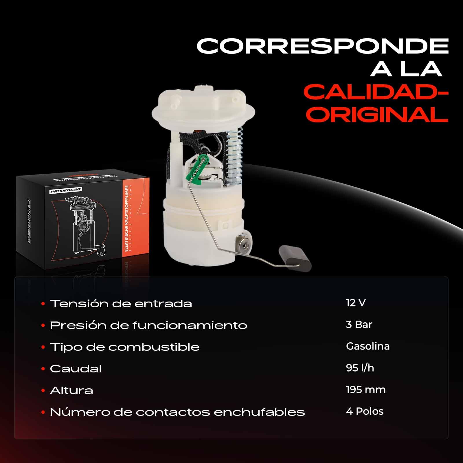 Frankberg Bomba de combustible bomba de gasolina unidad de suministro de | sin sensor de presión 4 pines; 172027628R; Compatible con: Clio IV BH