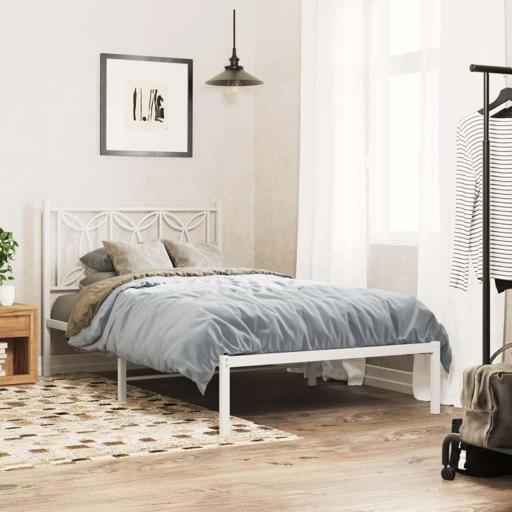 vidaXL Telaio letto con testiera, telaio del letto con rete a doghe in metallo, letto singolo per camera da letto, metallo bianco 100 x 190 cm
