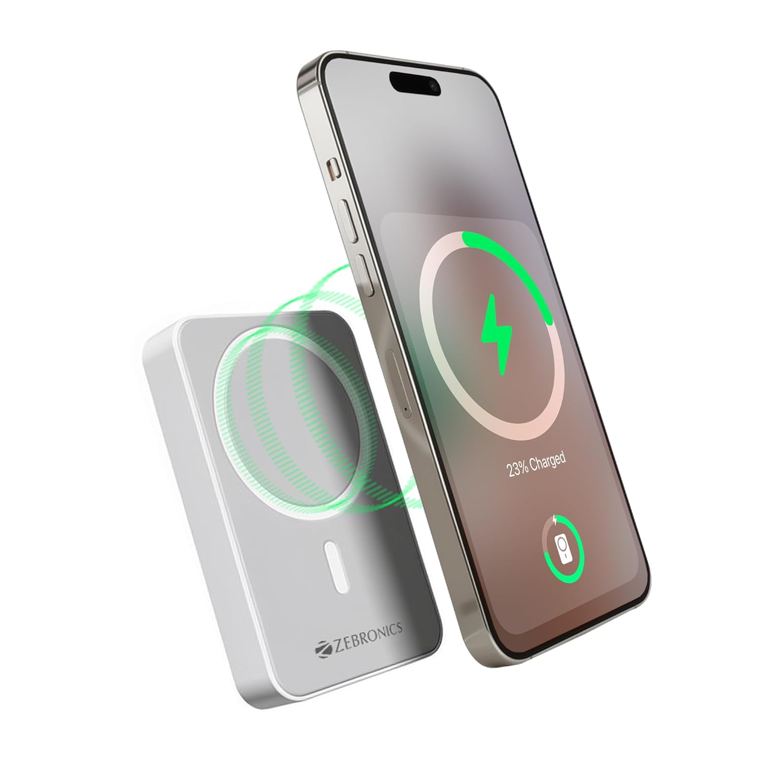ZEBRONICS MW63 Wireless Power Bank, 10000 mAh, Rapid Charge, Magsafe, Outputs – 20W Wired | 15W Wireless, Type C PD, Built in Protections, LED Indicator, Compatible with iPhone, Made in India