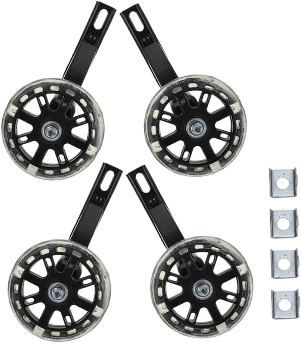2 Pairs Heavy Duty Glowing Training Wheels with Support Side Guards for Bikes Wear-resistant Bike Stabilizers for Easy to Install and Replace Auxiliary Wheels