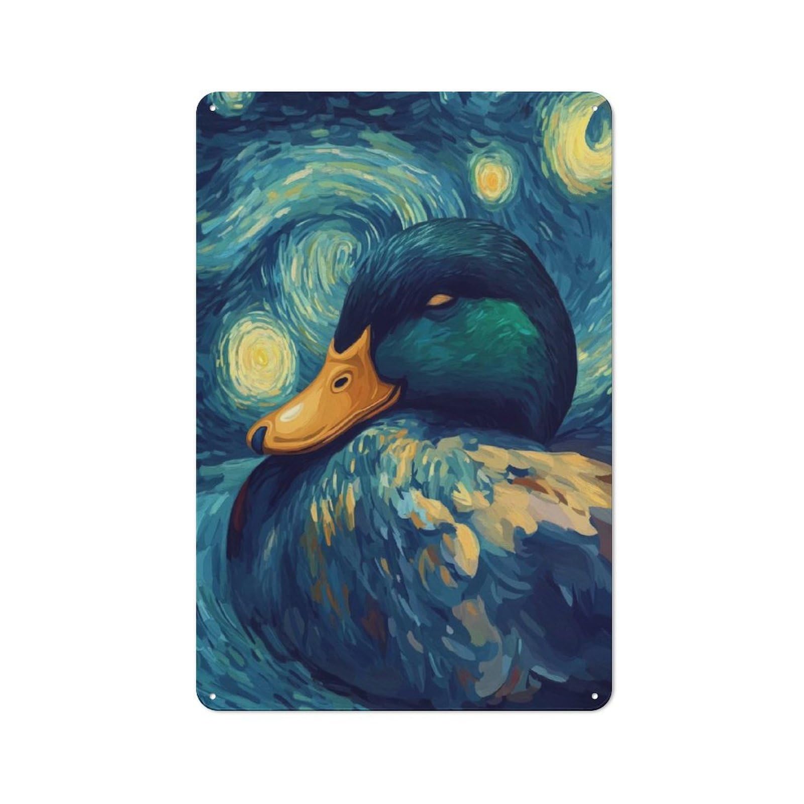 Junmoney Style-17 Outdoor Room Shed Metal Sign 30X20cm Featuring Starry Night Duck, Utility Space Decor For Patio Bar, Workshop, Shed Or Kitchen