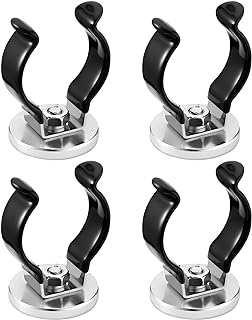 LEIFIDE Magnetic Hook Round Base Magnet Fastener with Steel Clip Chrome Plate Magnetic Tool Holder Heavy Duty Holder for Indoor Outdoor Hanging Kitchen Home Organization(Black,4 Pcs)