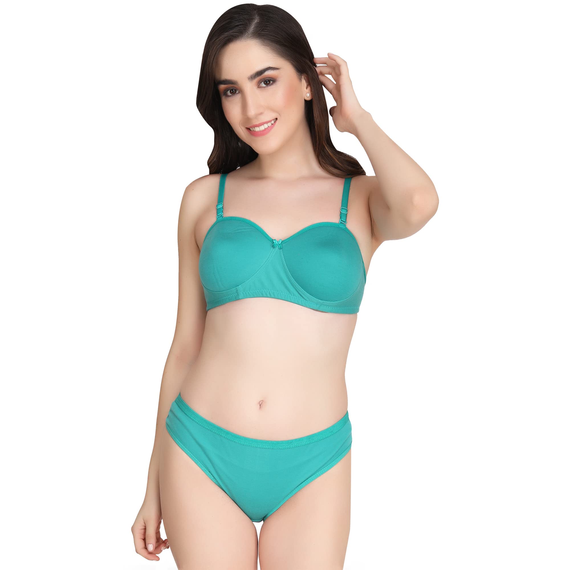 Women Half Cup Padded Bra Panty - Made of Pure Cotton Full Coverage Non Wired Seamless Pushup Soft Cup for T-Shirt Saree Dress and for Everyday-image-13