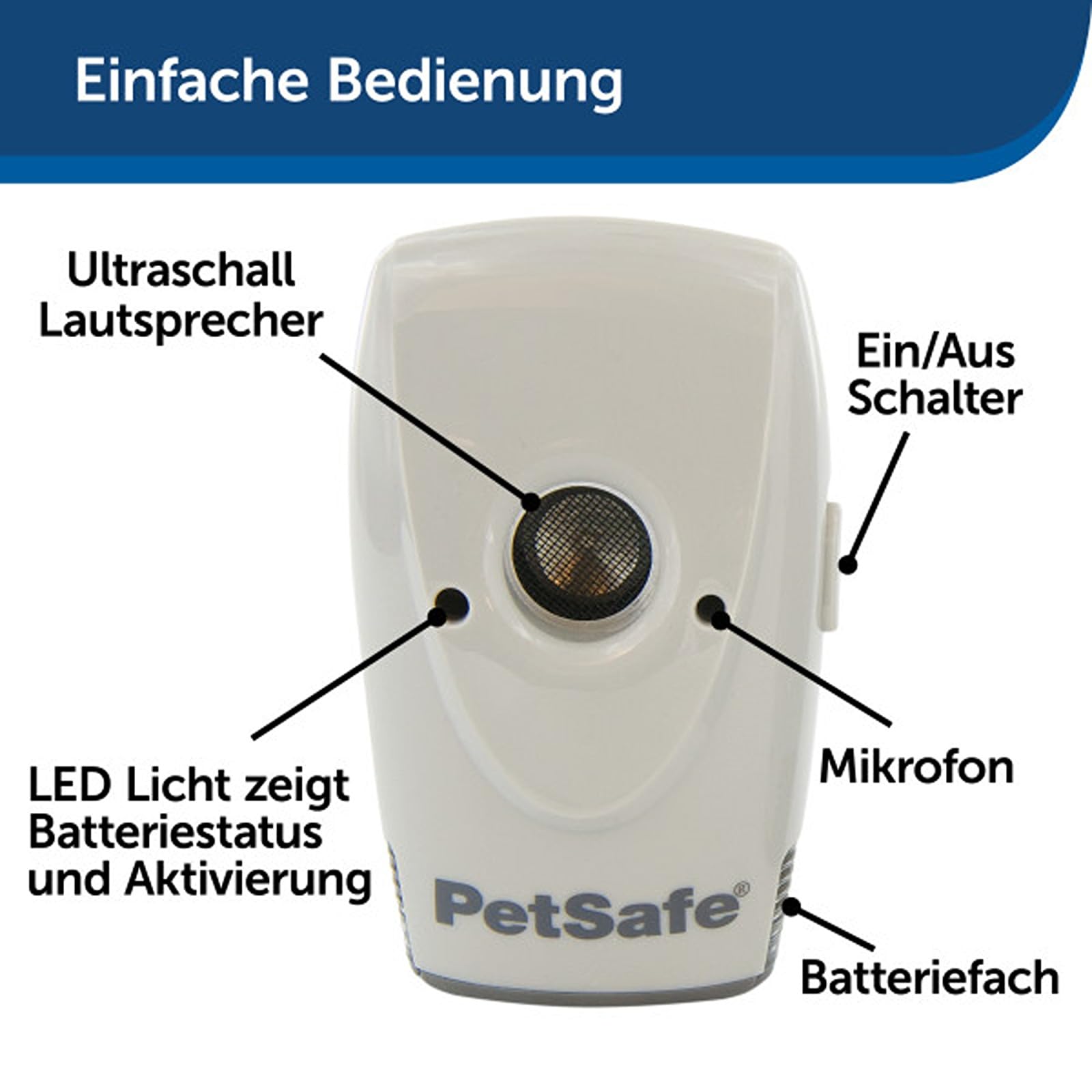 PetSafe Bellkontrolle für Innenräume, Bellsensor mit Ultraschallton, 1er-Pack, 8 M Reichweiter, 2 3V-Batterien nötig