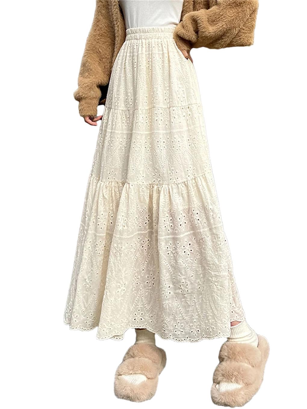 Faldas largas plisadas con cintura elástica para mujer, color liso, faldas huecas