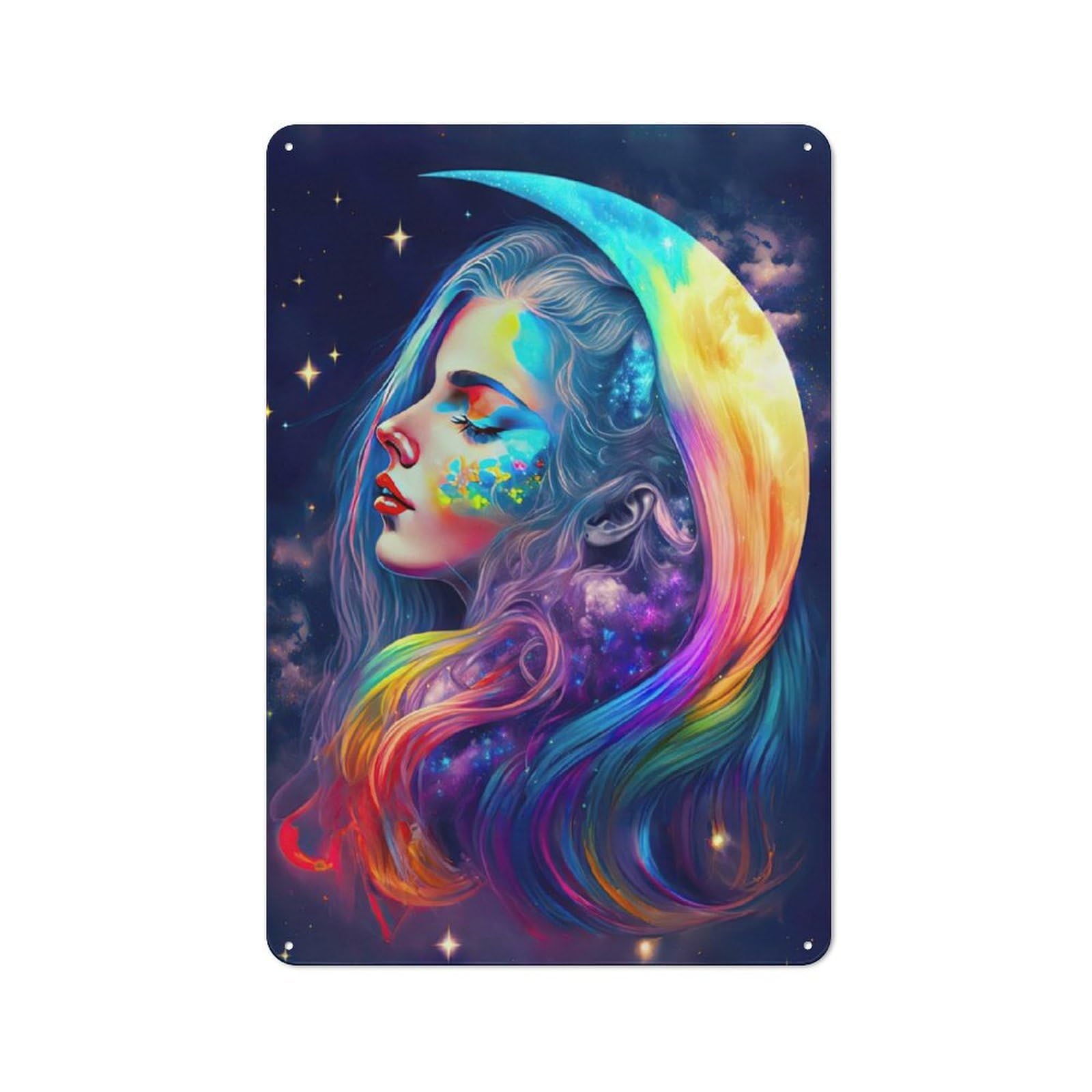 Junmoney Rainbow Moon Goddess Tin Wall Plaque 30X20cm With For Dining Room Or Kitchen, For Vintage Wall Decor Fans, For Themed Room Decoration
