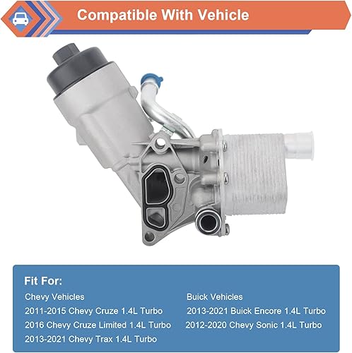 Miniatura 4 de Adaptador de conjunto de carcasa de filtro de enfriador de aceite de motor con junta de colector de escape, compatible con Chevy Buick - Cruze