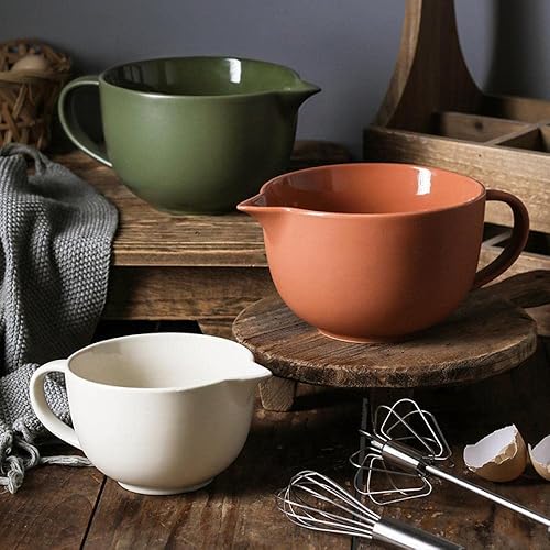 Miniatura 5 de Tazón de cerámica simple de color sólido para cocina, cuenco grande de 1 cuarto de galón, con boquilla de vertido y mango