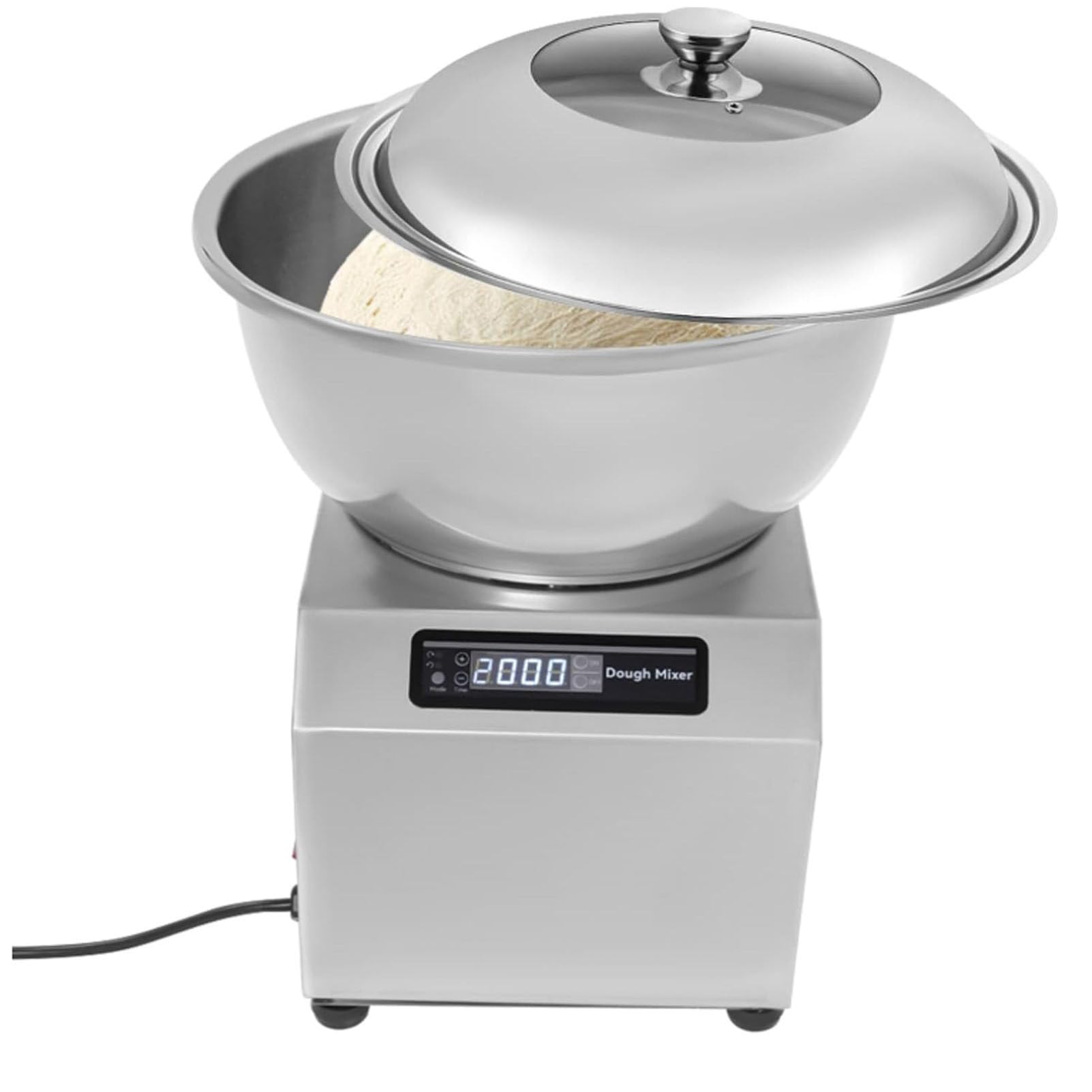 Impastatrice commerciale, impastatrice elettrica a spirale con ciotola, coperchio e timer, macchina per impastare a doppia rotazione in acciaio inossidabile per panetteria, pizzeria 8KG/17.6LBS