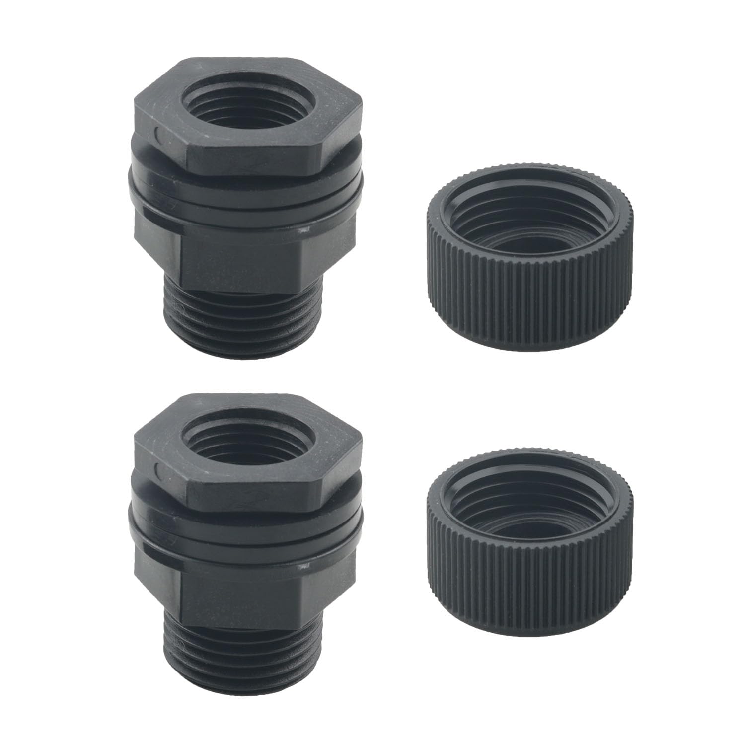2 piezas de manguera de jardín de 3/4 GHT macho 1/2 NPT PVC hembra de doble rosca para barriles de lluvia, acuarios, tanques, bañeras, fregaderos, color negro