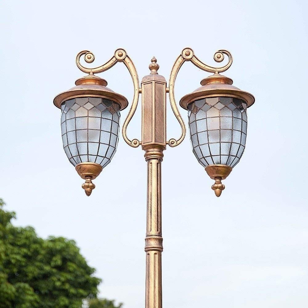 1.75M High Light 2-Lights E27 View Road Lamp Alight Decor Fixture European High Pole Patio Landscape Street Light Garden Post Pole Mount Fence Gate Lamp Column Pillar(2m-Black) (2.85m Bronze)