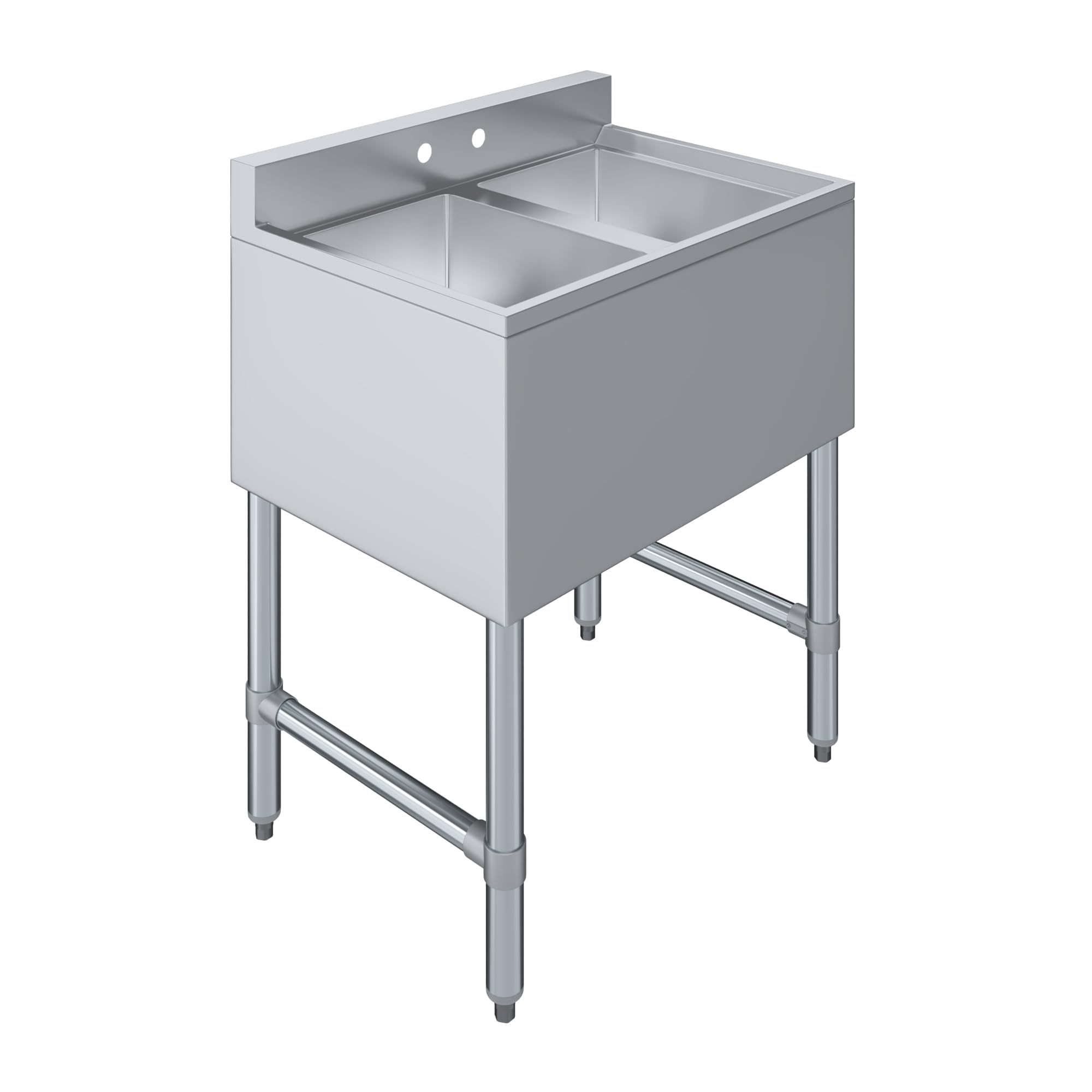 AmGood 26 in. x 19 in. 2-Compartment Underbar Bar Sink, No Faucet - 10 in. x 14 in. x 10 in. Bowls, 18-Gauge 304 Stainless Steel, NSF Certified
