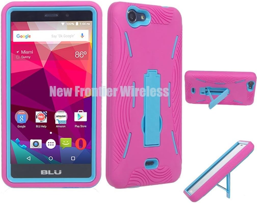 BLU Life XL (L050U) Premium Rugged Heavy Duty Dual Layer Kickstand Case (HVD Pink/Blue)