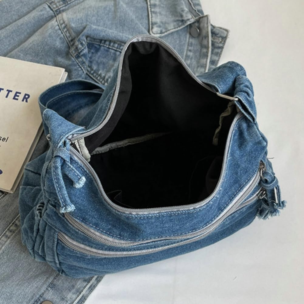 Women's Retro Large Canvas Denim Shoulder Bag Denim Crossbody Handbags Casual Style Lightweight Tote Purse - Image 3