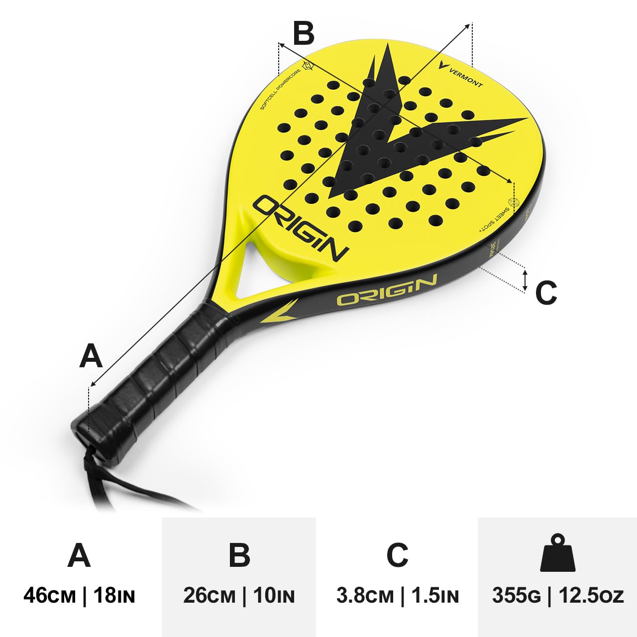 VERMONT Racchetta Da Padel | Leggera, Durevole & Precisa – Perfetta Per Principianti E Giocatori Di Tutte Le Età