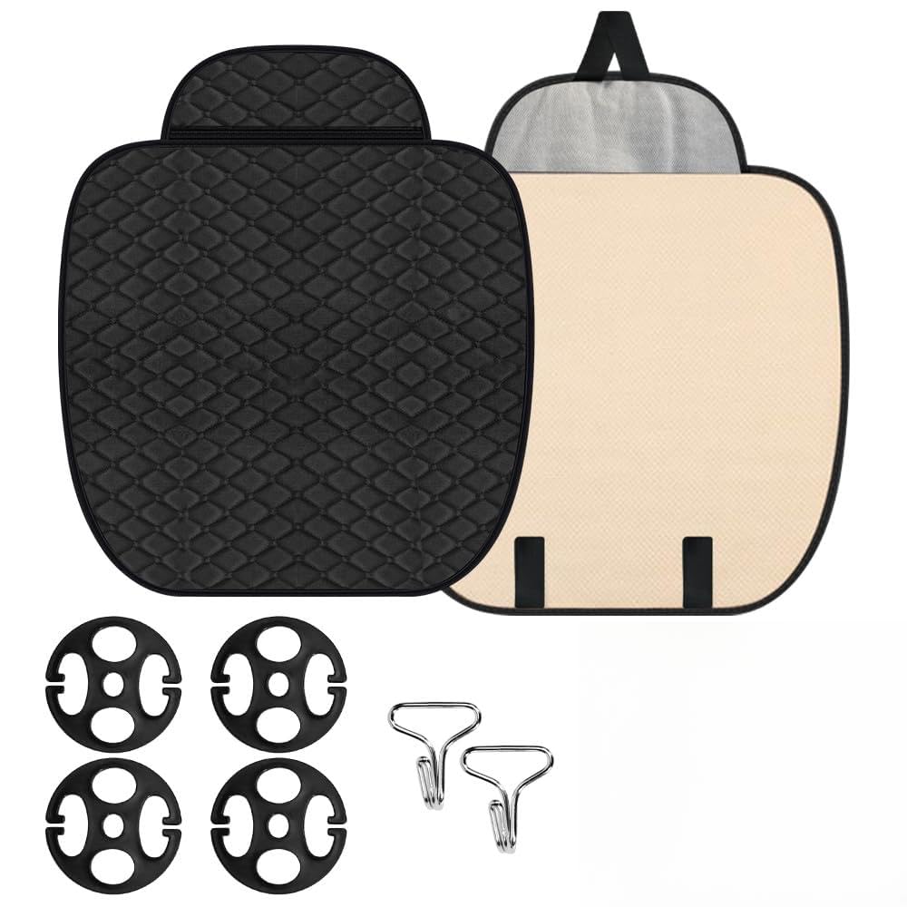 Kleemeiero 2 PCS Cojines para Coche Asientos Delanteros 60x48cm, Funda Asiento Delantero Universal Negro, Cojín para Asiento Conductor Antideslizante con 4 Portabrocas y 2 Gancho para Coche y SUV
