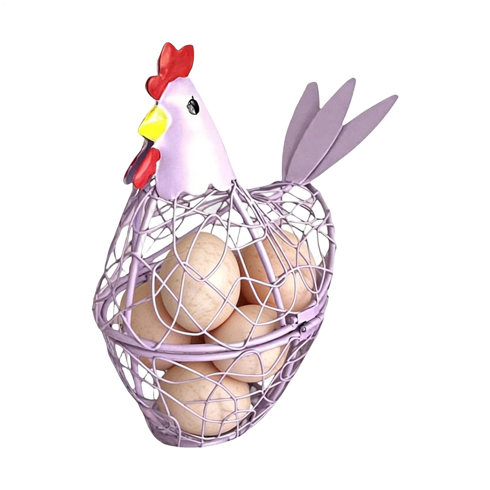 Wire Egg Basket - Metal Rustic Kitchen Decor - Chicken Egg Holder Hen Shaped Basket,for Farmhouse Counter Backyard Garden Coop Easter Fruit Vegetable