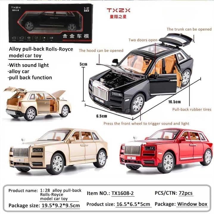 Image of Galaxy Hi-Tech Rolls-Royce Cullinan 1:32 Scale Model Car Exclusive Alloy Metal Car Die-cast Scale Model Pullback Toy with Sound & Light Music Best Gifts Toys Kids【Colors as Per Stock】