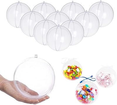 UNIQLED Clear Plastic Fillable Christmas DIY Craft Ball Ornament - Pack of 10 (80mm)