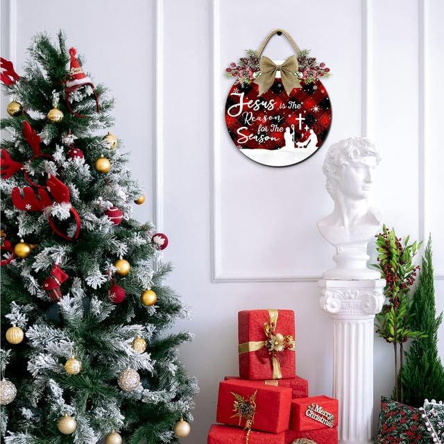 Miniatura 9 de Adorno de Navidad para colgar en la puerta, adornos de pesebre, Jesucristo el Salvador ha nacido, letrero de puerta delantera, decoración de