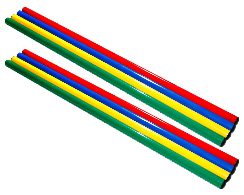 8er Set Stangen, Trainingsstange Ø 25 mm, Länge: 120 cm - 2X rot, 2X gelb, 2X blau, 2X grün