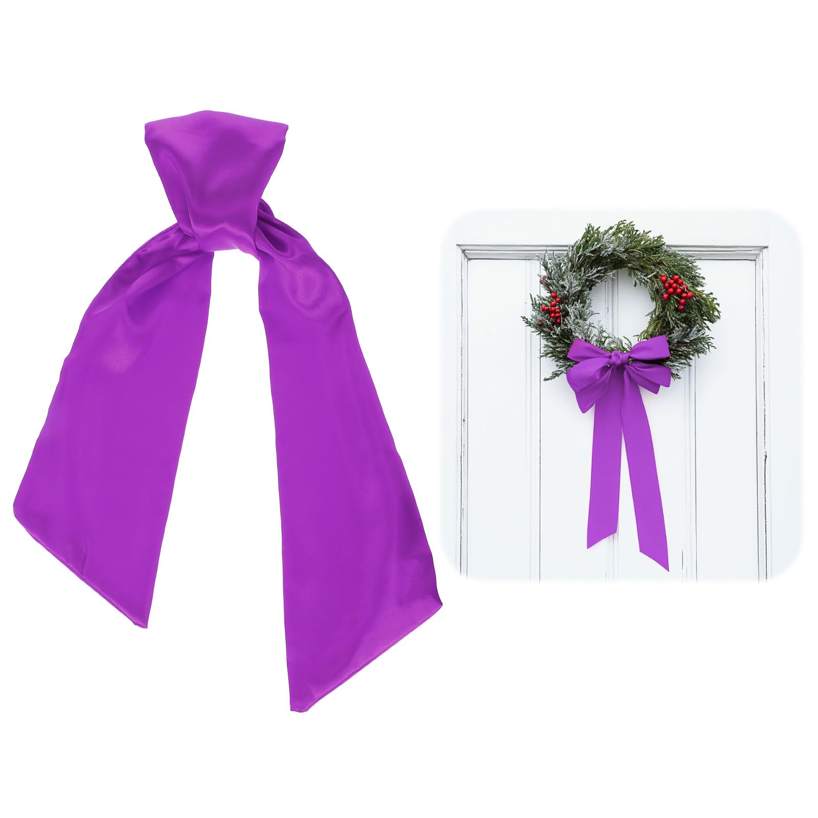 sourcing map 2 Pcs Wreath Sash for Front Door 46" x 4.5" Blank Wreath Satin Sash Plain Wreath Accessories for Embroidery Monogram Home Yard Doorway Indoor Outdoor Decoration(Bright Purple)