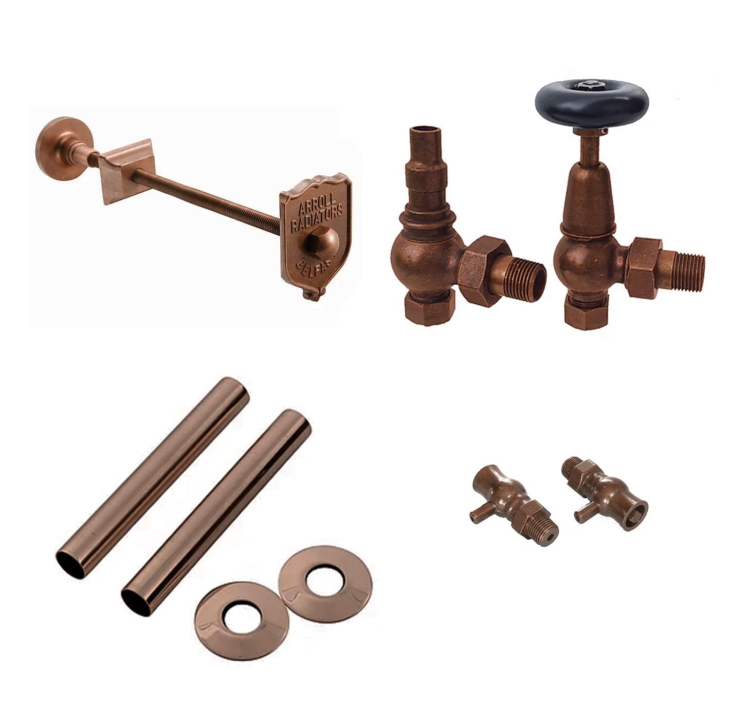 Foundry Cast Iron Antique Copper Arroll Luxury Manual Radiator Valve Pack (Antique Copper/Bronze)