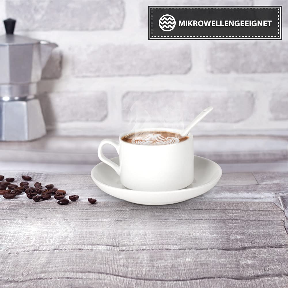 Bastel-Tassen ohne Druck zum Bemalen aus Hochwertiger Keramik Einzeln oder im Set/Mug/Cup/Becher/Pott Kleine Tasse mit Unterteller + Löffel 6er Set