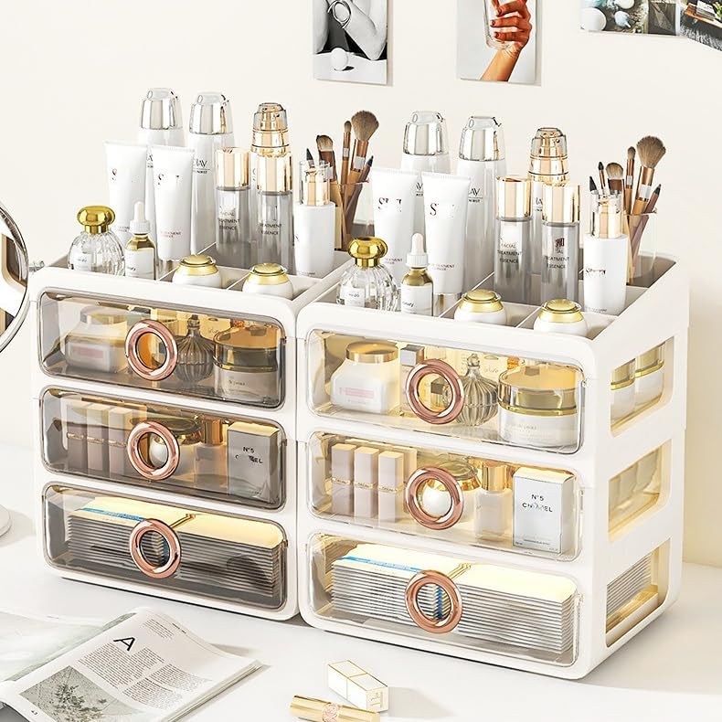メイクアップボックス メイクアップオーガナイザー ストレージディスプレイボックス 化粧台用アクリルメイクアップオーガナイザー、引き出 アクリル メイクアップオーガナイザー収納ボックスデスクトップ化粧品ラック口紅仕上げグリッドボックス層状引き出し収納 ... メイクアップオーガナイザー 化粧品収納ボックス 透明引き出し付き プラスチック製オーガナイザー 化粧台カウンタートップ スキンケアデ