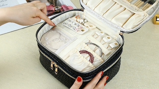 double-sided cosmetic toiletry and jewelry bag travel organizer Amazon.com: Pinkmik Travel Makeup Bag for Women Double Layer Cosmetic Bag  with Jewelry Organizer Large Waterproof Toiletry Bag for Traveling Portable Makeup  Storage Box (A/Black) : Beauty & Personal Care