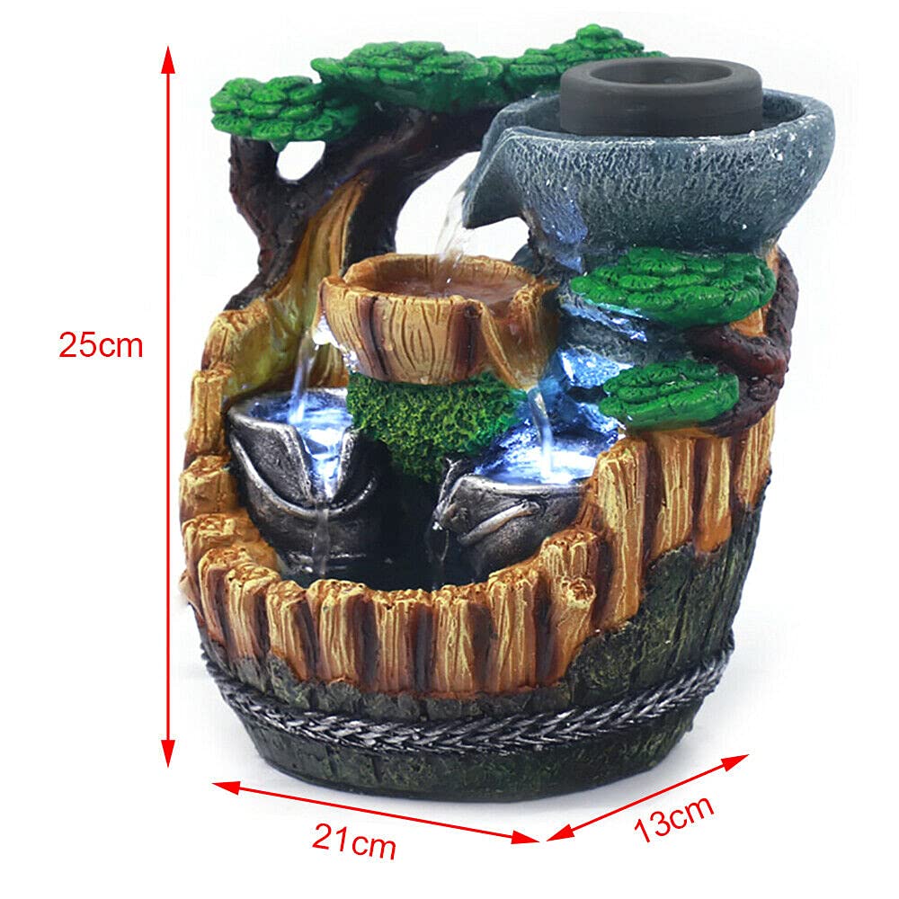 LED Gartenbrunnen Terrasse Zier Spring Kaskadenbrunnen Wasserspiel Steinoptik Ornament Feng Shui Zen Brunnen 21x13x25cm